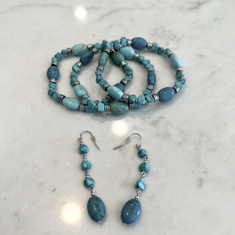Turquoise Bracelet Trio & Drop Earrings